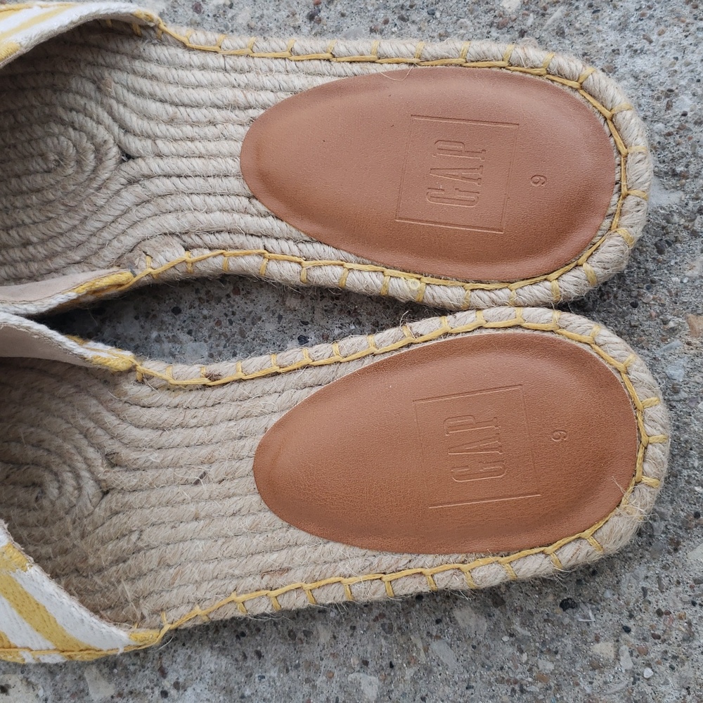 Gap Canvas Espadrille Stripes Slide Sandals Size 9 Coastal Beachy Yellow White - Picture 5 of 12
